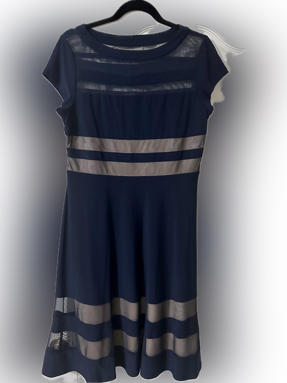 R&M Richards Navy Dress with Mesh Insets